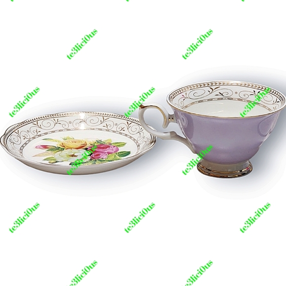 GRACE TEAWARE LAVENDER FLORAL ROSE GOLD TRIM FINE PORCELAIN TEACUP & SAUCER - Picture 6 of 15